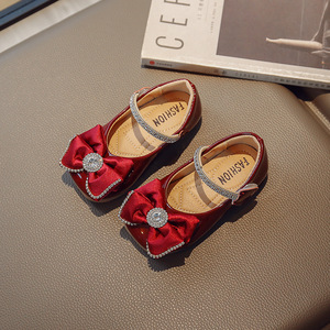 Girls Shoes 2025 Spring <strong>and</strong> Autumn New Children Rhinestone Soft Sole Leather Princess Shoes Kids - Product Image 4