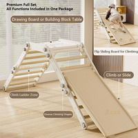 Estructura de Escalada Multifuncional Plegable para Niños, Equipo de Juego Interior para Niños Pequeños con Tobogán, Pizarra de Dibujo y Mesa de Bloques de Construcción