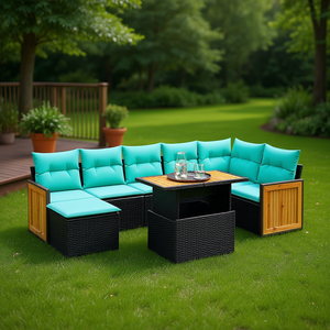 Ensemble de canapés de patio en polyrotin noir, 8 pièces, avec coussins, meubles de jardin, sièges d'extérieur - Product Image 2