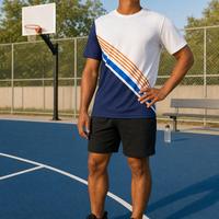 T-shirt à col rond personnalisé en usine, séchage rapide, imprimé par sublimation, blocs de couleur, pour la course à pied, le marathon et les sports