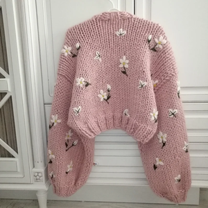 Otoño Invierno diseño de moda mujer suéter de punto abrigo chica Floral hecho <span class=keywords><strong>a</strong></span> mano ganchillo bordado suéter cárdigan de punto - Product Image 2