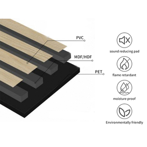 Panel de pared acanalado Akupanel impermeable <span class=keywords><strong>para</strong></span> decoración de hotel, chapa de PVC, tablero absorbente de sonido HDF, paneles acústicos de listón - Product Image 2