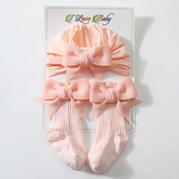 Ensemble bonnet et chaussettes pour bébé, bonnet à nœud papillon rouge, casquette à fermeture douce, en coton et Polyester, respirant, pour nouveau-né unisexe