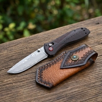 Couteau EDC DIY en acier Damas VG10 avec pivot à roulement à billes, manche en bois de santal, étui en cuir, pour camping, survie, collection, noir
