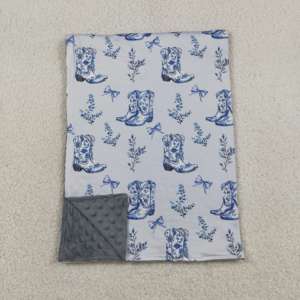 BL0229 rts Juego de Ropa de Cama para Bebés y Niños al por Mayor, con Diseño de Botitas Azules, Flores y Lazos, Manta y Ropa de Dormir Cálida para Niños Pequeños - Product Image 1