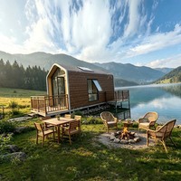 Casas Prefabricadas Modulares de Madera de 36² Metros Cuadrados, Pequeñas y Personalizables, con Revestimiento de Madera, en una Comunidad con Puerta de Entrada
