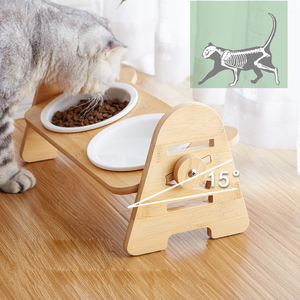 Mangkuk anjing keramik hewan peliharaan, Tempat makan leher tinggi dapat disesuaikan untuk makanan anjing kucing dan air kayu keramik kucing - Product Image 3