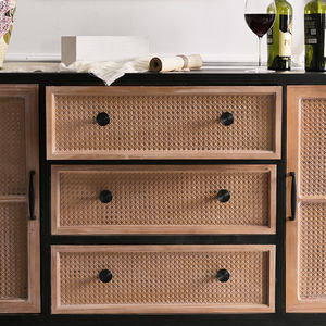 Table console rectangulaire moderne en bois massif et métal avec tiroirs pour hôtel, salle à manger, entrée, salon - Product Image 6