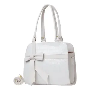 Bolso de Mano de Cuero Blanco para Mujer Fana Coraima, Logotipo de Estrella Geométrica, Estilo Casual, Cierre de Solapa Rectangular, Dos Asas - Product Image 4