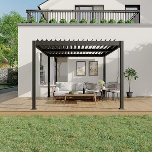 Pérgola de 10X12 Pies <span class=keywords><strong>con</strong></span> Techo Impermeable Ajustable Independiente, Pérgola Exterior de Aluminio <span class=keywords><strong>con</strong></span> Rejillas Ajustables - Product Image 4