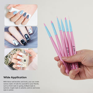 Bán Buôn Chất Lượng Cao 6Pcs Bộ Màu Hồng & Màu Xanh Gỗ Bạch Dương Xử Lý UV Gel Móng Tay Thiết Kế Sơn Bàn Chải Móng Tay Bàn Chải Thiết Lập - Product Image 3