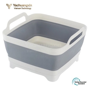Recipiente Plegable Cuadrado de Plástico para Lavar Verduras con Asas, Contenedor de Almacenamiento Portátil Moderno para Uso en la Cocina y Camping - Product Image 3
