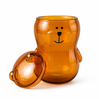 Nouvelle conception en verre borosilicate à double paroi, transparente, en forme d'ours de dessin animé, pour café, lait, jus, bière, avec couvercle – Offre spéciale