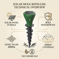 Répulsif solaire multi-modes 24h/24 à commutation automatique, étanche IP65, pour taupes et serpents, dissuasif extérieur pour taupes et lapins dans les jardins et vergers