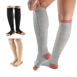 Varicose veins socks custom nursing compression socks zip up knee high medical Stocking copper compression socks