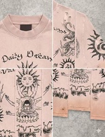T-shirt court en coton 100% personnalisé, imprimé DTG, style vintage, patchwork, délavé, pour un usage quotidien décontracté