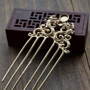 หวีผมทองแดงลายมังกรคู่ 59x129 มม. สไตล์โบราณ อุปกรณ์ตกแต่งผม DIY - Product Image 2