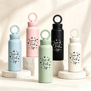 Botella de Agua de Acero Inoxidable con Diseño Romántico, Impresión de Fuente Artística Personalizada, Tapa con Soporte Magnético para Teléfono, Termo Aislado - Product Image 6