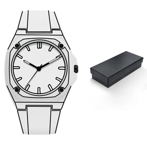 Montre à quartz pour homme, style décontracté, bicolore noir et blanc, avec motif 2D, ensemble montre et croquis de montre - Product Image 5