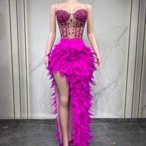 Abito da <span class=keywords><strong>donna</strong></span> di alta gamma senza spalline con perline di cristallo e rete, linea impero, tinta unita, <span class=keywords><strong>sexy</strong></span>, per feste, abbigliamento femminile - Product Image 6