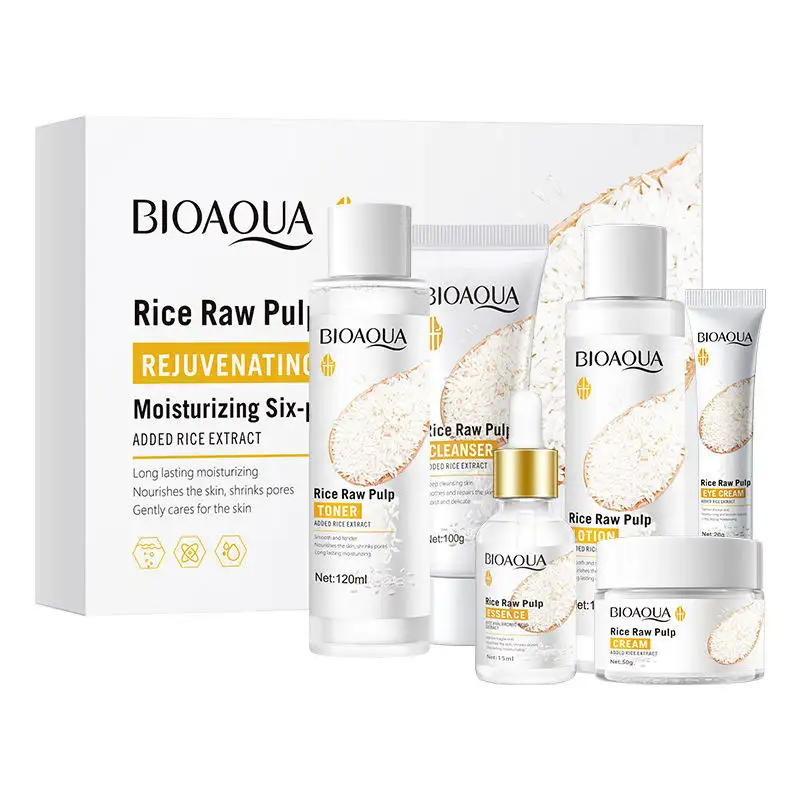 BIOAUQA Rice Skin Care Set Korean Skin Care Brighten Hydrating Whitening Face Toner Serum Cream On Sale