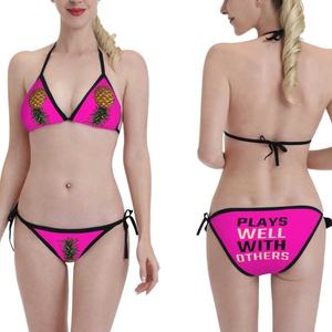 Traje de Baño Personalizado para Mujer, Diseño de Piña Invertida, Bikini de Dos Piezas con Tirantes Laterales, Conjunto de Ropa de Playa para Mujer - Product Image 6