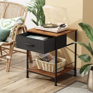 Mesita de noche <span class=keywords><strong>con</strong></span> cajón de almacenamiento de tela y <span class=keywords><strong>estante</strong></span> de madera abierta, mueble de mesita de noche <span class=keywords><strong>con</strong></span> marco de acero <span class=keywords><strong>para</strong></span> dormitorio - Product Image 3