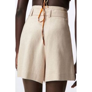 Shorts <span class=keywords><strong>en</strong></span> <span class=keywords><strong>lin</strong></span> 100% pour femmes, taille haute, élégants, décontractés, fermeture éclair, poches, coupe régulière, anti-froissement, lavage à l'eau de Javel - Product Image 4