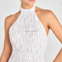 Vente en gros de produits de luxe haut de gamme de haute qualité Boutique élégante robe dos nu à franges perlées glands Mini robe de cocktail blanche pour femmes