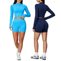 Ensemble de yoga moulant sans couture en nylon tricoté, veste de sport à col montant séchage rapide pour Pilates, course et fitness