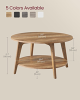 Table basse ronde à 2 niveaux avec rangement, pieds effilés, transitions courbes, montage facile, pour salon