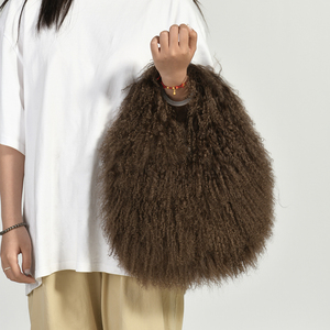Di alta qualità soffice elegante borsa da festa pelosa <span class=keywords><strong>pelliccia</strong></span> di <span class=keywords><strong>agnello</strong></span> naturale Tote borsa all'ingrosso personalizzato vera <span class=keywords><strong>pelliccia</strong></span> mongolia borse per le donne - Product Image 5
