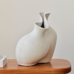 Vase à fleurs en céramique blanche glaçure mouchetée nordique Wabi Sabi décor à la maison pour salon intérieur moderne pour hôtels - Product Image 3