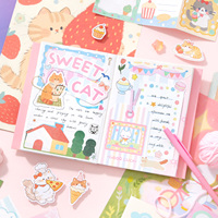 Simno Kit de papier pour scrapbooking esthétique animaux mignons et pelucheux, avec livre d'autocollants à motifs de chats de dessin animé, pour journal quotidien, collages et loisirs créatifs