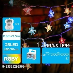 Guirlande lumineuse décorative, forme étoile et flocon de neige, pile 3AA, RVB, 2,5 m, idéale pour créer une ambiance festive et - Product Image 1