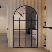 European Style Decoration Hallway Window Shape Wrought Metal Iron Frame Stand Mounted Wall Mirror