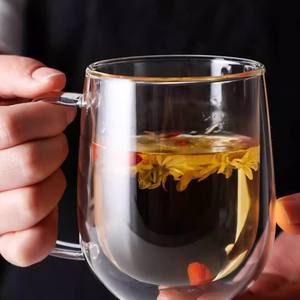 Double-layer glass <b>mugs</b> with handles, heat-resistant glass coffee cups, fashionable multi-style cups - Product Image 2