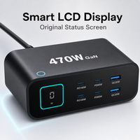 Chargeur Gan PD 470W avec écran TFT Smiley Face, affichage numérique, station de charge de bureau, PD3.0 USB C, ports multiples, chargeur intelligent