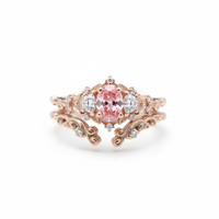 Anillo de compromiso de oro rosa de 14 quilates con rodio, estilo punk, para mujer, con diamante ovalado rosa de 3 quilates cultivado en laboratorio, color E blanco