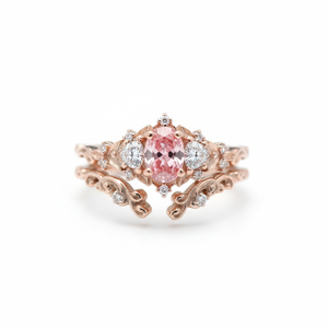 Bague de fiançailles pour femme en or rose 14 carats, plaquée rhodium, style punk, diamant ovale rose de 3 carats cultivé en laboratoire, sertie de diamants - Product Image 2