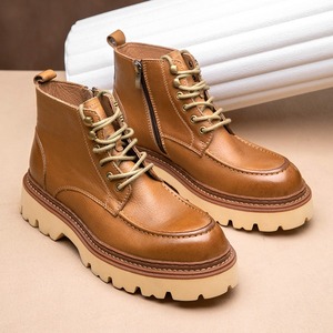 Botas de cuero para hombre de nuevo estilo, modernas, retro, de caña alta, transpirables, de piel de vaca, con suela gruesa, para trabajo. - Product Image 3