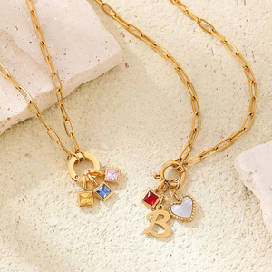 एस्चर कट राशि चक्र आकर्षण हार, कस्टम स्टेनलेस स्टील स्क्वायर क्रिस्टल जिक्रोन जन्मस्टोन लटकन हार - Product Image 2