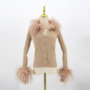 QIUCHEN-suéter de punto QC22015 para mujer, Chaqueta de punto con piel de avestruz, de lujo - Product Image 5