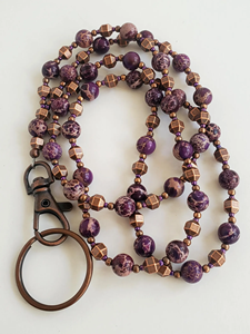 Cordón Personalizado Retro con Cuentas de Jaspe, Porta Credenciales, Color Morado, Cobre Antiguo, Piedras Preciosas Naturales - Product Image 5