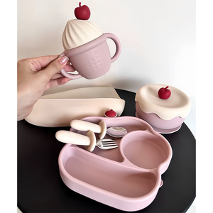 ชุดอุปกรณ์ทานอาหารสำหรับเด็ก CE Ice Cream ชุดฝึกทานอาหารสำหรับเด็ก จานแบ่งช่องพร้อมฐานดูด ชาม ชุดอาหารสำหรับเด็ก<span class=keywords><strong>ว</strong></span>ัยหัดเดิน ชุดอาหารซิลิโคนสำหรับเด็กทารก - Product Image 4