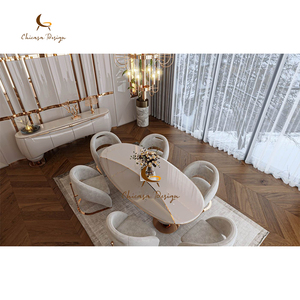 High End moderno di lusso italiano telaio in acciaio inox tavolo <span class=keywords><strong>da</strong></span> pranzo 8 posti ovale in legno tavolo <span class=keywords><strong>da</strong></span> pranzo per Villa - Product Image 2
