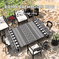 Bohemian Style Bedroom Bathroom Rug Runner 100% Cotton Cross Weave Antimicrobial Black Geometric Animal Print Reversible Tassels