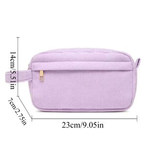 Sac de maquillage portable en velours côtelé avec logo personnalisé, grande capacité, organiseur de toilette de voyage avec poignée pour les vacances, le camping, la salle de sport - Product Image 2