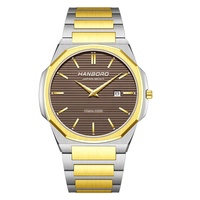 Gelang Baja Tahan Karat Dua Warna Perak Emas dengan Bezel Oktagonal, Mesin Quartz Jepang 10ATM, Gaya Bisnis Mewah