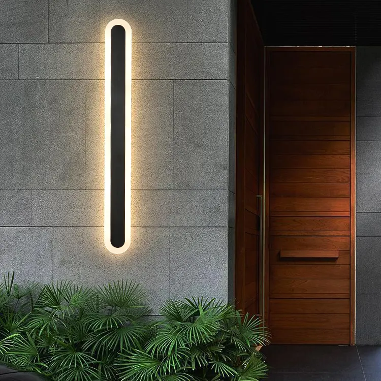 Einfaches Design Gate Hotel Garden IP65 Wasserdichte Außenwand leuchte Schwarze LED-Streifen Lineare Wand leuchte